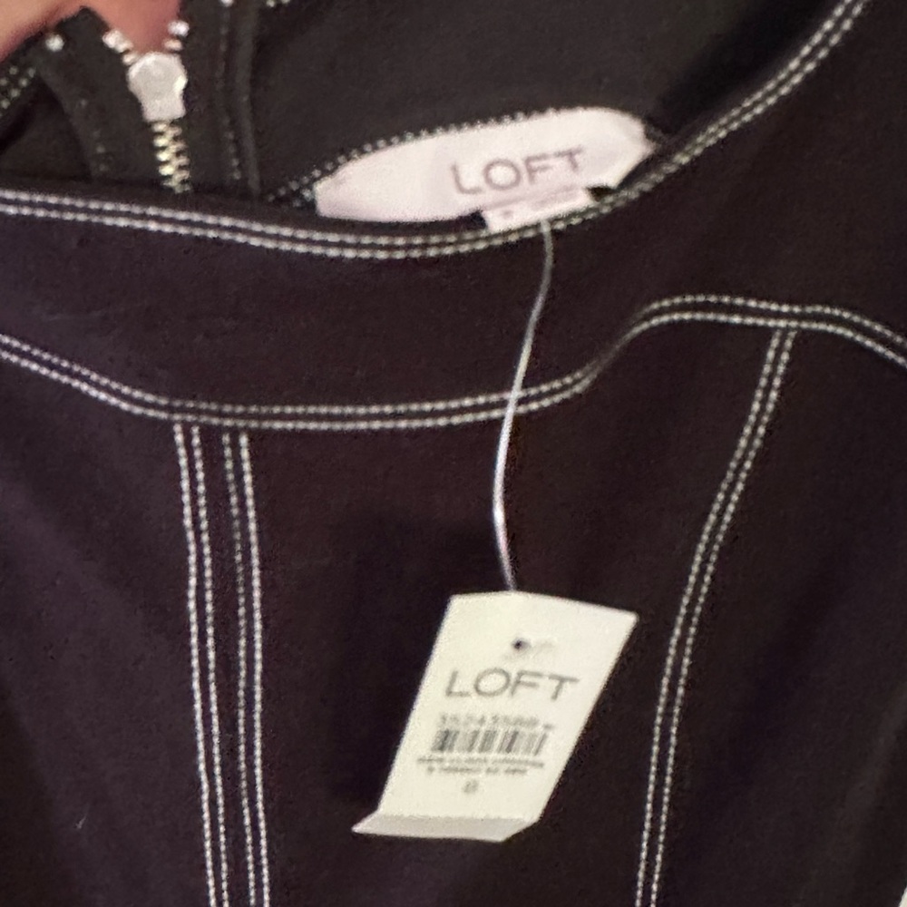 LOFT Black Midi Dress with White Stitching - Picture 2 of 4